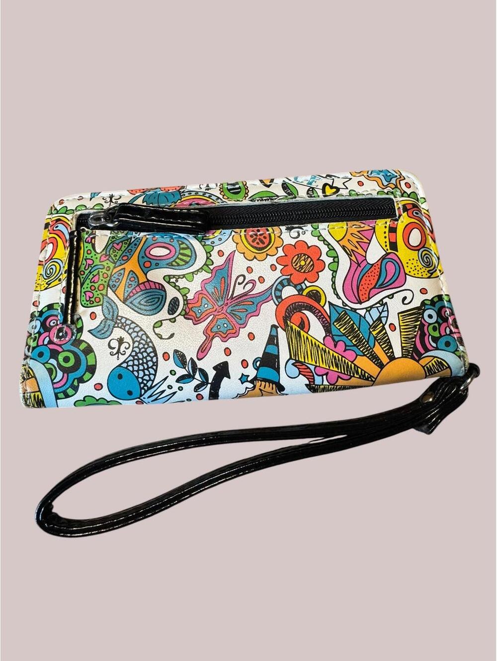 Colorful Graphic Print Wristlet Wallet with Black Strap - Picture 3 of 4